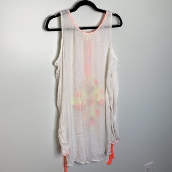 Lucky & Coco Women White Cold shoulder Neon Embroidered Swim Coverup Size Medium - Picture 7 of 9